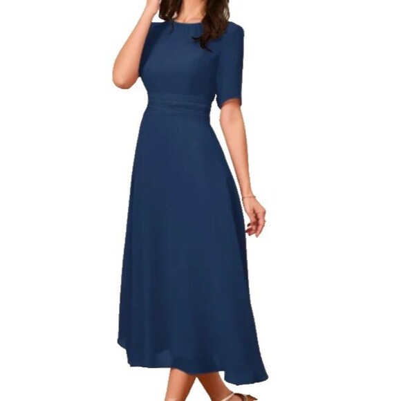 JJ's House Mother of the Bride Dress XL Scoop Short Sleeve A-Line Chiffon Blue - Picture 1 of 11